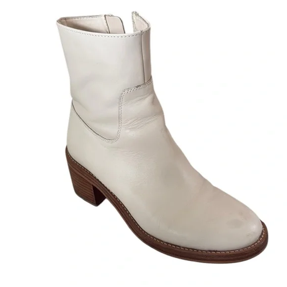 J. Crew Leather Boot Frye Style Size 7.5 ivory stacked heel - Picture 2 of 16